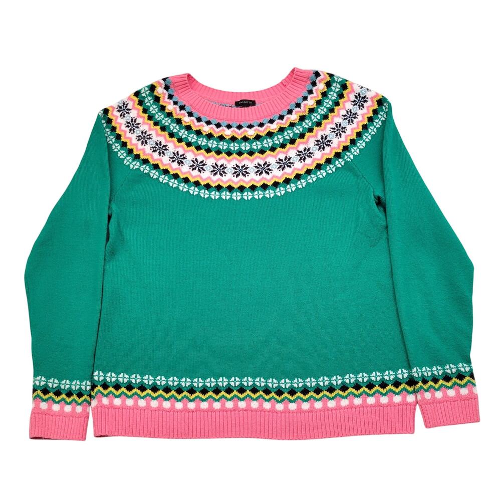 Talbots Bobble Fair Isle Sweater Large Pullover Nordic Yoke